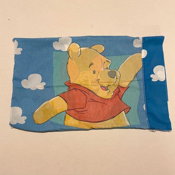 Vtg 2 Disney Winnie The Pooh Piglet Standard Pillow Case Blue White Clouds - Picture 9 of 16